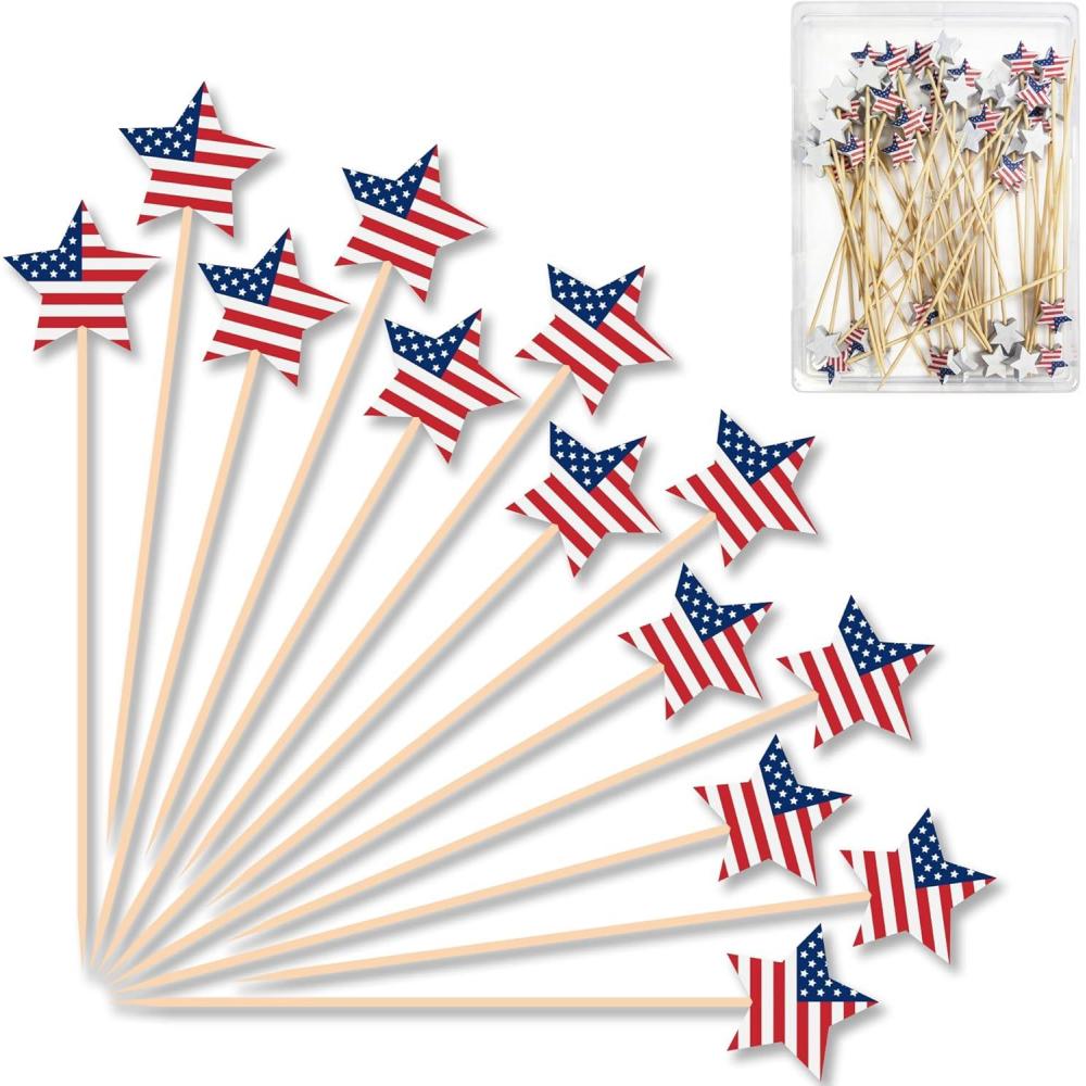 image:image4th of July Decorations 48PCS Patriotic Star Cocktail Picks Fourth of July Party Favors Supplies Decor Accessories Toothpicks for Appetizers Charcuterie Sandwich Cocktail Skewers Sticks4th of july