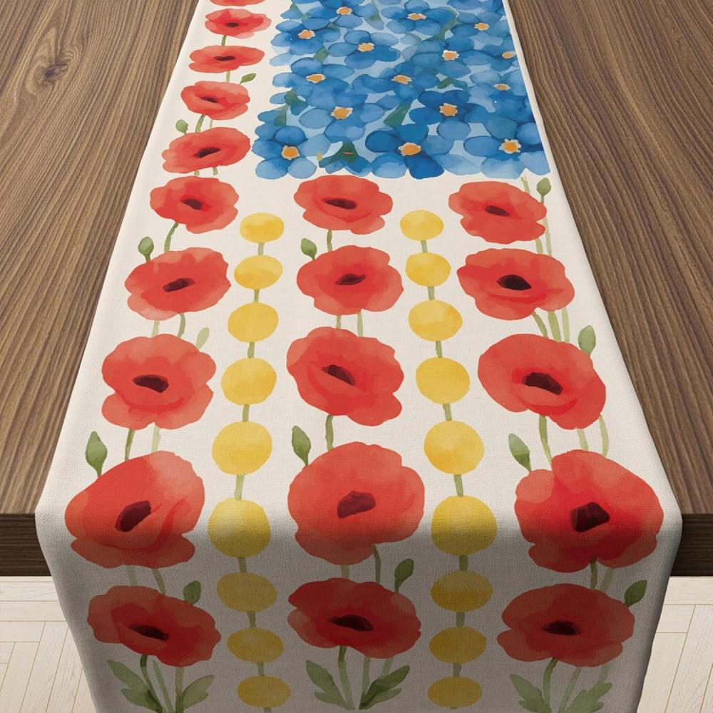 image:image4th of July Decorations Patriotic USA Stars Table Runner for 250th Anniversary Memorial Day Decorations Fourth of July Accessories Decor for Home Party Supplies Outdoor IndoorPoppy