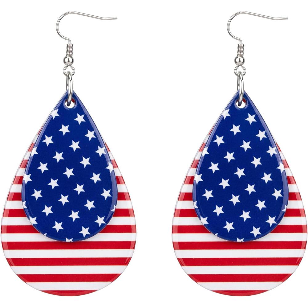 image:image4th of July Outfits for Women American Flag Earrings for 250th Anniversary Patriotic Teardrop Earrings for Memorial Day Accessories Shirts Outfits Fourth of July Decorations for Women Girls