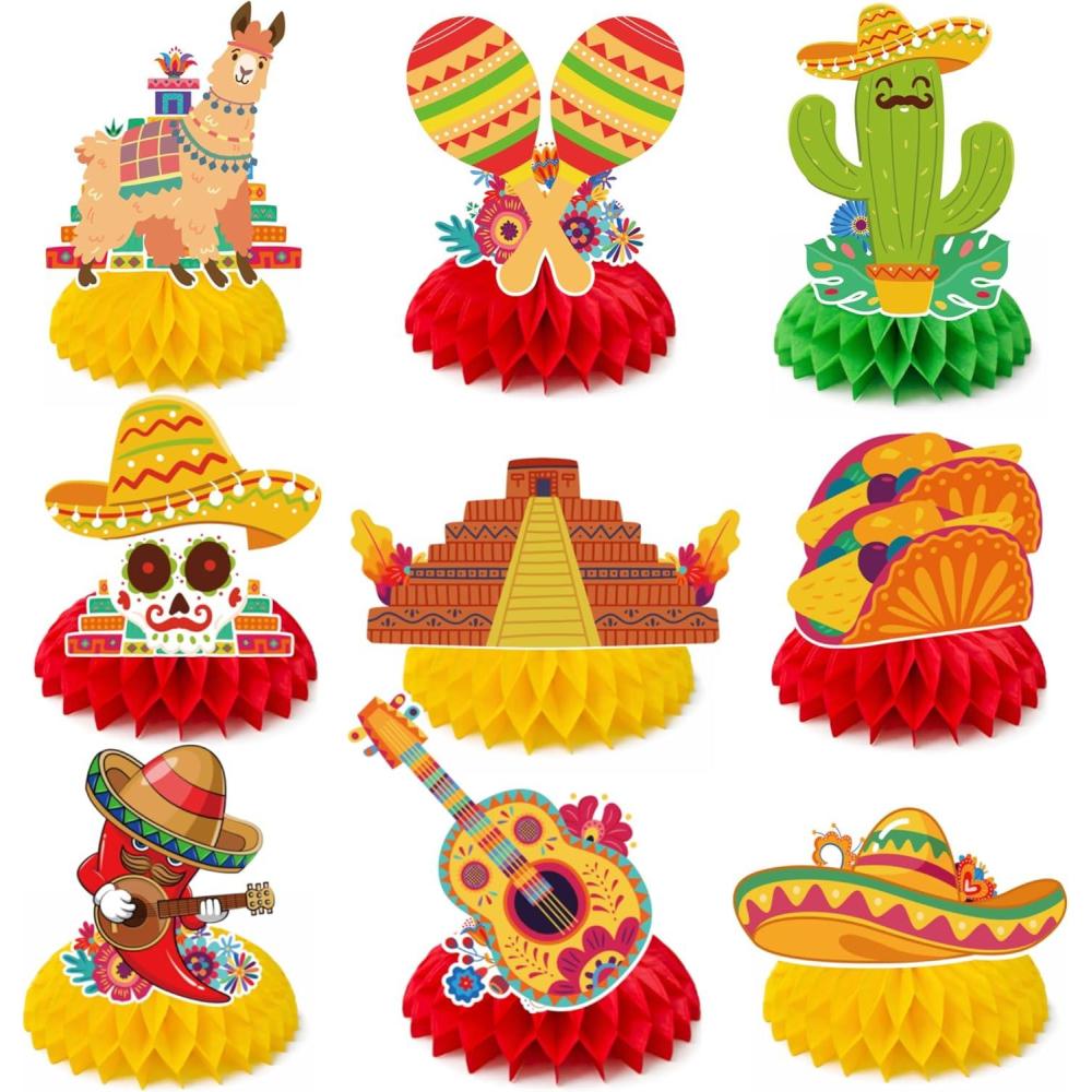 image:imageHawaiian Luau Party Decorations  9 PCS Hawaiian Luau Honeycomb Table Centerpiece for Tiki and Luau Hawaiian Party Favors Supplies  Tropical Party Decorations for Summer Beach Pool Birthday WeddingCinco De Mayo