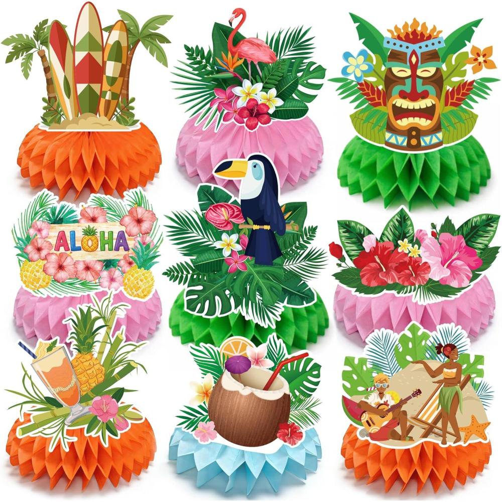 image:imageHawaiian Luau Party Decorations 9 PCS Hawaiian Luau Honeycomb Table Centerpiece for Tiki and Luau Hawaiian Party Favors Supplies Tropical Party Decorations for Summer Beach Pool Birthday WeddingLuau
