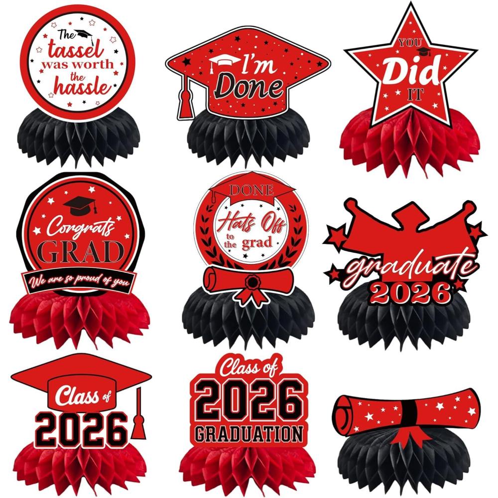 image:imageHawaiian Luau Party Decorations 9 PCS Hawaiian Luau Honeycomb Table Centerpiece for Tiki and Luau Hawaiian Party Favors Supplies Tropical Party Decorations for Summer Beach Pool Birthday WeddingRed graduation