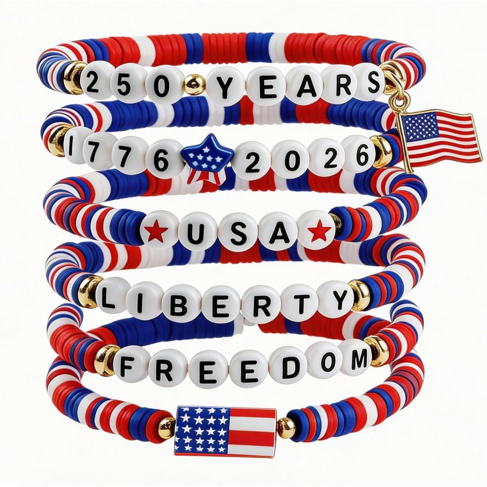 image:imageOHOME 4th of July Outfits for Women  6 Pack 250th Anniversary Patriotic Bracelets  Independence Day Accessories for Fourth of July Party Favors  USA 17762026 Freedom Merchandise Jewelry for Women4th of july