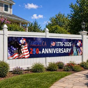 4th of July Decorations – 1776-2026 250 Years Birthday American Anniversary Banner Flag 120″ x 24″ | Patriotic Party Favors Supplies Decorations for Indoor Outdoor Yard Garden Porch Lawn(Red Bule White)