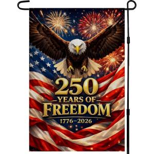 4th of July Decorations – 250th Anniversary Garden Flag | 250 Years of Freedom Patriotic Banner, Fourth of July Accessories for Garden Yard Porch Patio Lawn Outdoor Outside Decor(Red Blue White)
