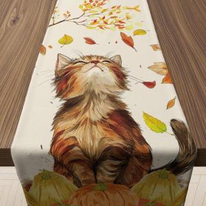 4th of July Decorations – 250th Anniversary Patriotic Table Runner for Memorial Day | 1776–2026 Fourth of July Accessories Table Decor Party Supplies for Home Indoor Outdoor(Fall Cat)