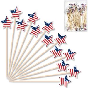 4th of July Decorations – 48PCS Patriotic Star Cocktail Picks | Fourth of July Party Favors Supplies Decor Accessories -Toothpicks for Appetizers Charcuterie Sandwich Cocktail Skewers Sticks(4th of july)