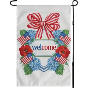 4th of July Decorations – Patriotic Stars Welcome Garden Flag | Double Sided Fourth of July Accessories Patriotic Banner | Memorial Day Decorations for Garden Yard Porch Patio Lawn Outdoor Outside Decor(Red White Blue Green)