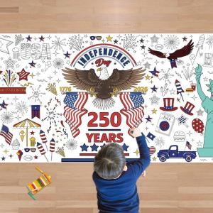 4th of July Giant Coloring Poster/Tablecloth – Fourth of July Decorations for Home | Kids Gifts Crafts GamesToys Activities Party Decor for Classroom School | 250th Anniversary Party Favors Supplies(4th of july)