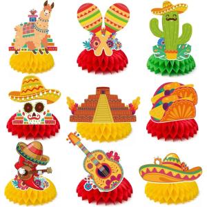 Hawaiian Luau Party Decorations – 9 PCS Hawaiian Luau Honeycomb Table Centerpiece for Tiki and Luau Hawaiian Party Favors Supplies | Tropical Party Decorations for Summer Beach Pool Birthday Wedding(Cinco De Mayo)