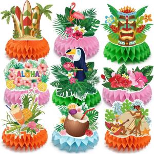 Hawaiian Luau Party Decorations – 9 PCS Hawaiian Luau Honeycomb Table Centerpiece for Tiki and Luau Hawaiian Party Favors Supplies | Tropical Party Decorations for Summer Beach Pool Birthday Wedding(Luau)