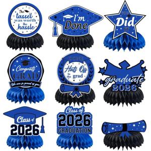 Hawaiian Luau Party Decorations – 9 PCS Hawaiian Luau Honeycomb Table Centerpiece for Tiki and Luau Hawaiian Party Favors Supplies | Tropical Party Decorations for Summer Beach Pool Birthday Wedding(Blue graduation)