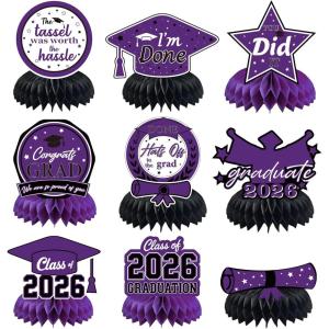 Hawaiian Luau Party Decorations – 9 PCS Hawaiian Luau Honeycomb Table Centerpiece for Tiki and Luau Hawaiian Party Favors Supplies | Tropical Party Decorations for Summer Beach Pool Birthday Wedding(Purple graduation)