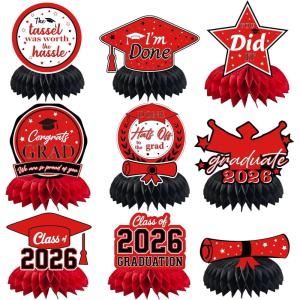 Hawaiian Luau Party Decorations – 9 PCS Hawaiian Luau Honeycomb Table Centerpiece for Tiki and Luau Hawaiian Party Favors Supplies | Tropical Party Decorations for Summer Beach Pool Birthday Wedding(Red graduation)