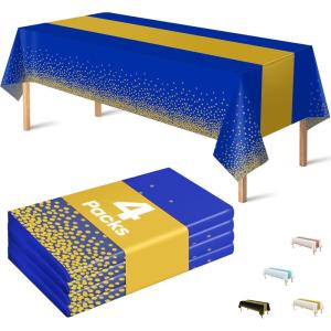 OHOME 4th of July Decorations – 250th Anniversary Patriotic American Flag Plastic Tablecloth | Fourth of July Accessories for Home Outdoor Outside BBQ Picnic Party, 86″x51″ 2 Pack(Blue and Gold)