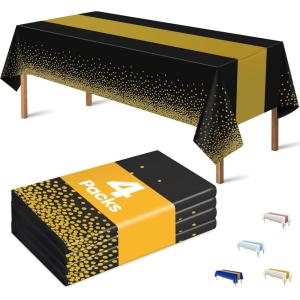 OHOME 4th of July Decorations – 250th Anniversary Patriotic American Flag Plastic Tablecloth | Fourth of July Accessories for Home Outdoor Outside BBQ Picnic Party, 86″x51″ 2 Pack(Black and Gold)