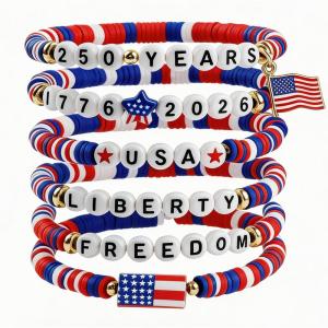 OHOME 4th of July Outfits for Women – 6 Pack 250th Anniversary Patriotic Bracelets | Independence Day Accessories for Fourth of July Party Favors | USA 1776-2026 Freedom Merchandise Jewelry for Women(4th of july)