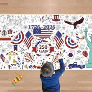 OHOME Summer Giant Coloring Poster/Tablecloth – Summer Toys | 30 x 72 Inches Jumbo Coloring Banner – Kids Crafts Activities Games Decor Party Favors Birthday Decorations for Classroom School(4th of july)