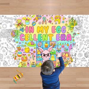 OHOME Summer Giant Coloring Poster/Tablecloth – Summer Toys | 30 x 72 Inches Jumbo Coloring Banner – Kids Crafts Activities Games Decor Party Favors Birthday Decorations for Classroom School(Easter coloring)