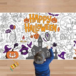 OHOME Summer Giant Coloring Poster/Tablecloth – Summer Toys | 30 x 72 Inches Jumbo Coloring Banner – Kids Crafts Activities Games Decor Party Favors Birthday Decorations for Classroom School(Halloween)