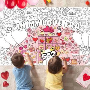 OHOME Summer Giant Coloring Poster/Tablecloth – Summer Toys | 30 x 72 Inches Jumbo Coloring Banner – Kids Crafts Activities Games Decor Party Favors Birthday Decorations for Classroom School(Valentines)