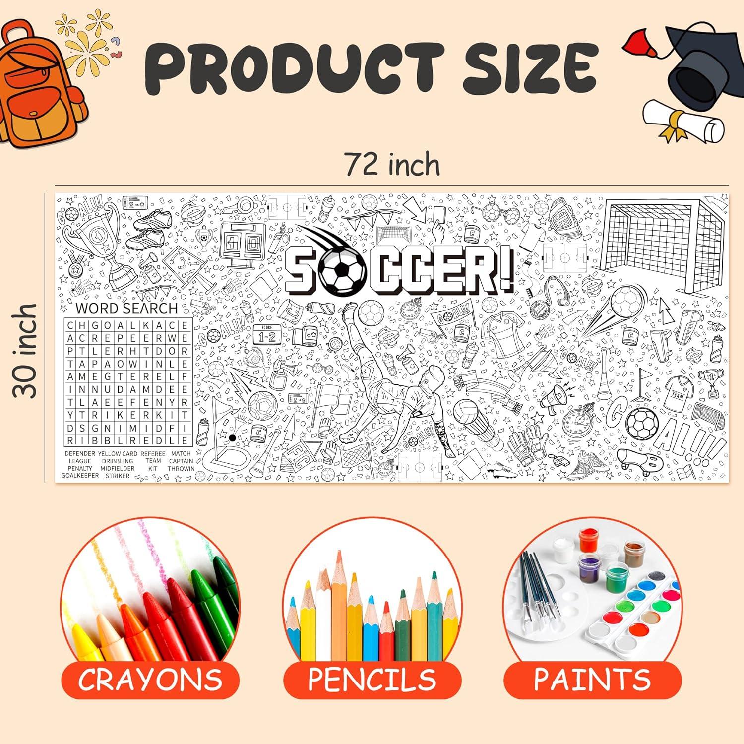 image:imageOHOME Back to School Giant Coloring PosterTablecloth Back to School Decorations 30 x 72 Inches Kindergarten School Supplies for Kids Back to School Gifts for Kids Banner Classroom Must HavesSoccer