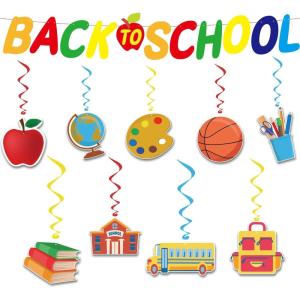 Back to School Decorations – Hanging Swirls Back to School Banner Sign Decorations for Indoor Outdoor | First Day of School Sign Backdrop – Hanging Classroom Decor Party Favors Supplies(Multicolor)