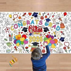 OHOME Back to School Giant Coloring Poster/Tablecloth – Back to School Decorations – 30 x 72 Inches Kindergarten School Supplies for Kids – Back to School Gifts for Kids – Banner Classroom Must Haves(Graduation)