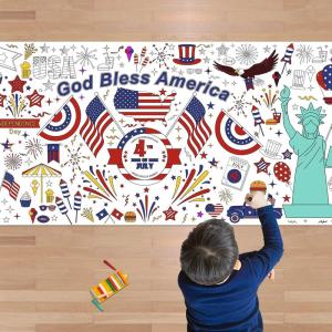 OHOME Back to School Giant Coloring Poster/Tablecloth – Back to School Decorations – 30 x 72 Inches Kindergarten School Supplies for Kids – Back to School Gifts for Kids – Banner Classroom Must Haves(4th of july)