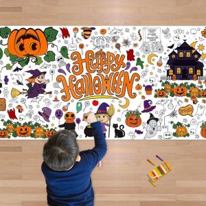 OHOME Back to School Giant Coloring Poster/Tablecloth – Back to School Decorations – 30 x 72 Inches Kindergarten School Supplies for Kids – Back to School Gifts for Kids – Banner Classroom Must Haves(Halloween)