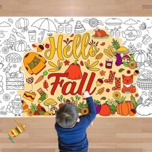 OHOME Back to School Giant Coloring Poster/Tablecloth – Back to School Decorations – 30 x 72 Inches Kindergarten School Supplies for Kids – Back to School Gifts for Kids – Banner Classroom Must Haves(Fall)