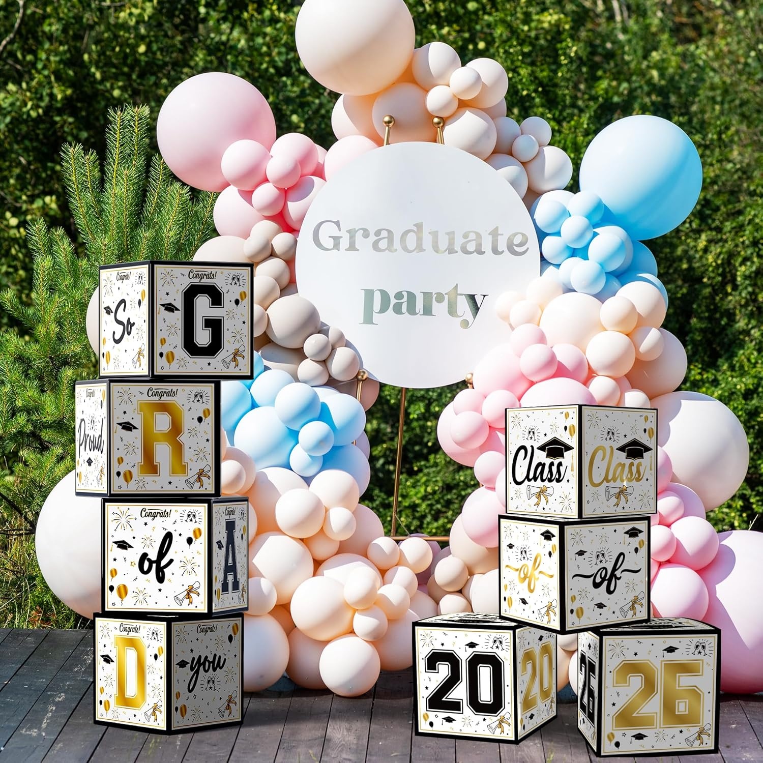 image:imageOHOME 8 Pack Graduation Decorations 2026 Graduation Party Decorations 2026 Balloon Boxes for Class of 2026 Party Favors Supplies Yard Signs Banner Backdrop Decor RedBlack
