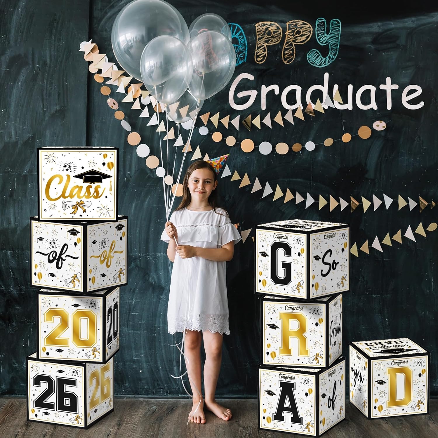 image:imageOHOME 8 Pack Graduation Decorations 2026 Graduation Party Decorations 2026 Balloon Boxes for Class of 2026 Party Favors Supplies Yard Signs Banner Backdrop Decor RedBlack