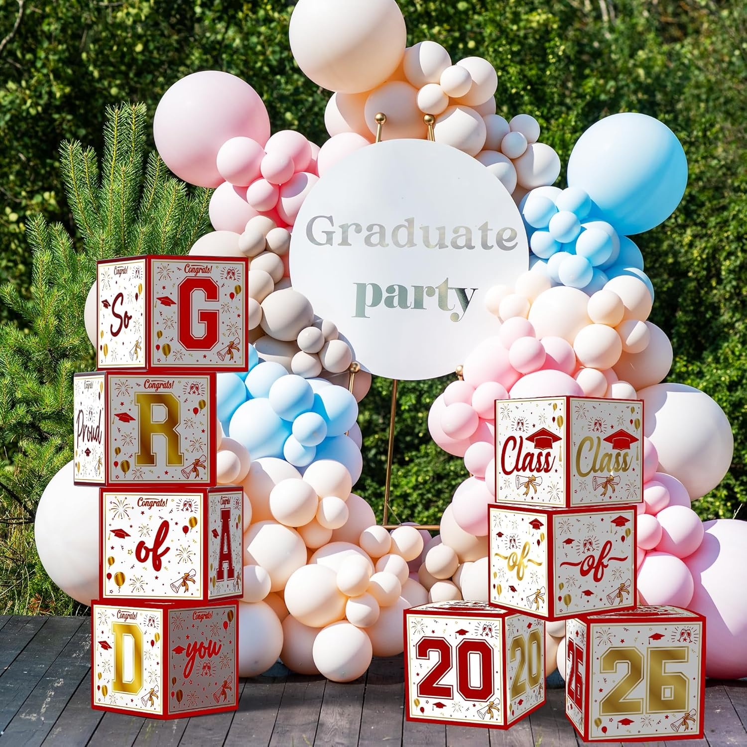 image:imageOHOME 8 Pack Graduation Decorations 2026 Graduation Party Decorations 2026 Balloon Boxes for Class of 2026 Party Favors Supplies Yard Signs Banner Backdrop Decor RedRed