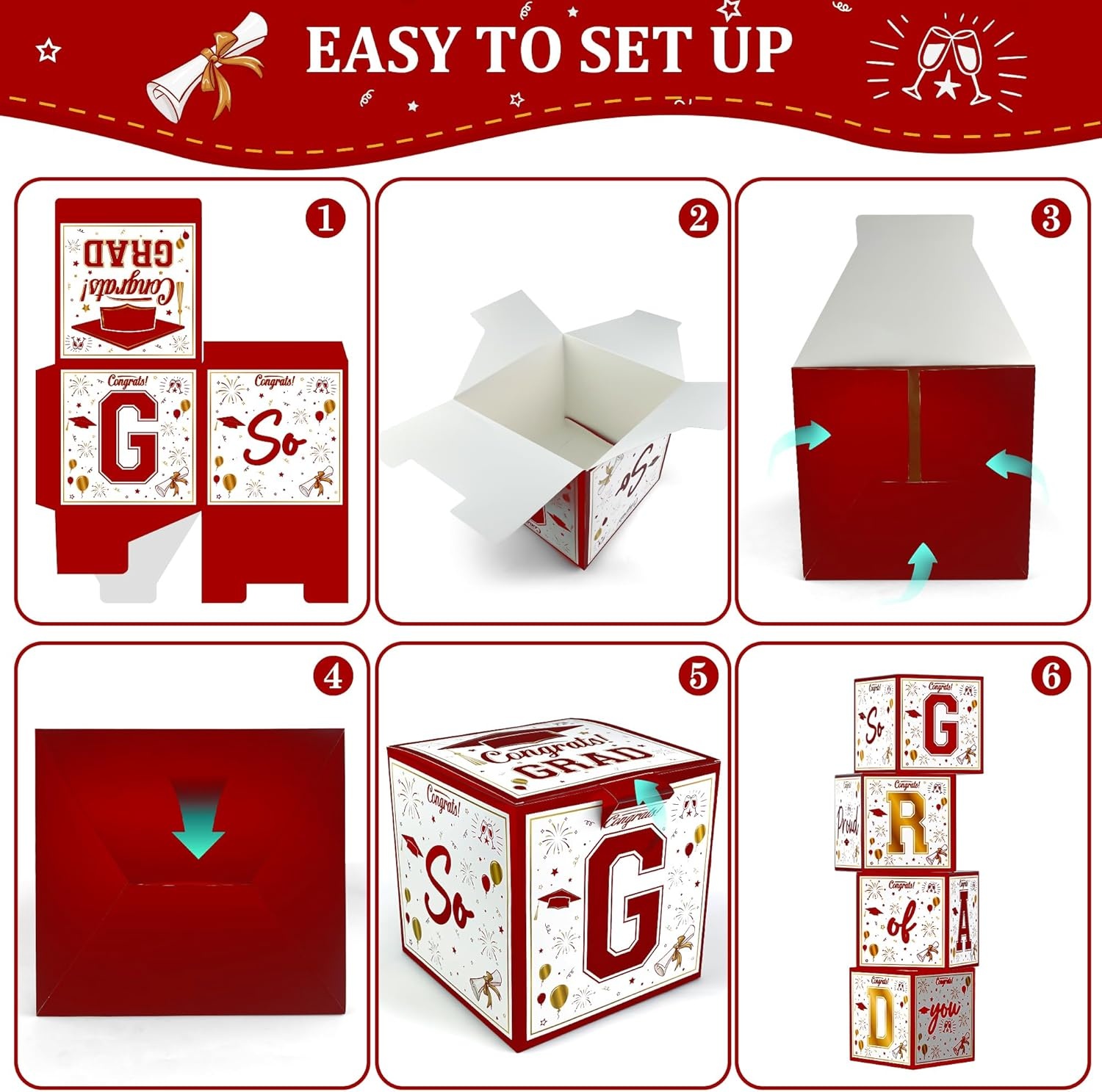 image:imageOHOME 8 Pack Graduation Decorations 2026 Graduation Party Decorations 2026 Balloon Boxes for Class of 2026 Party Favors Supplies Yard Signs Banner Backdrop Decor RedRed