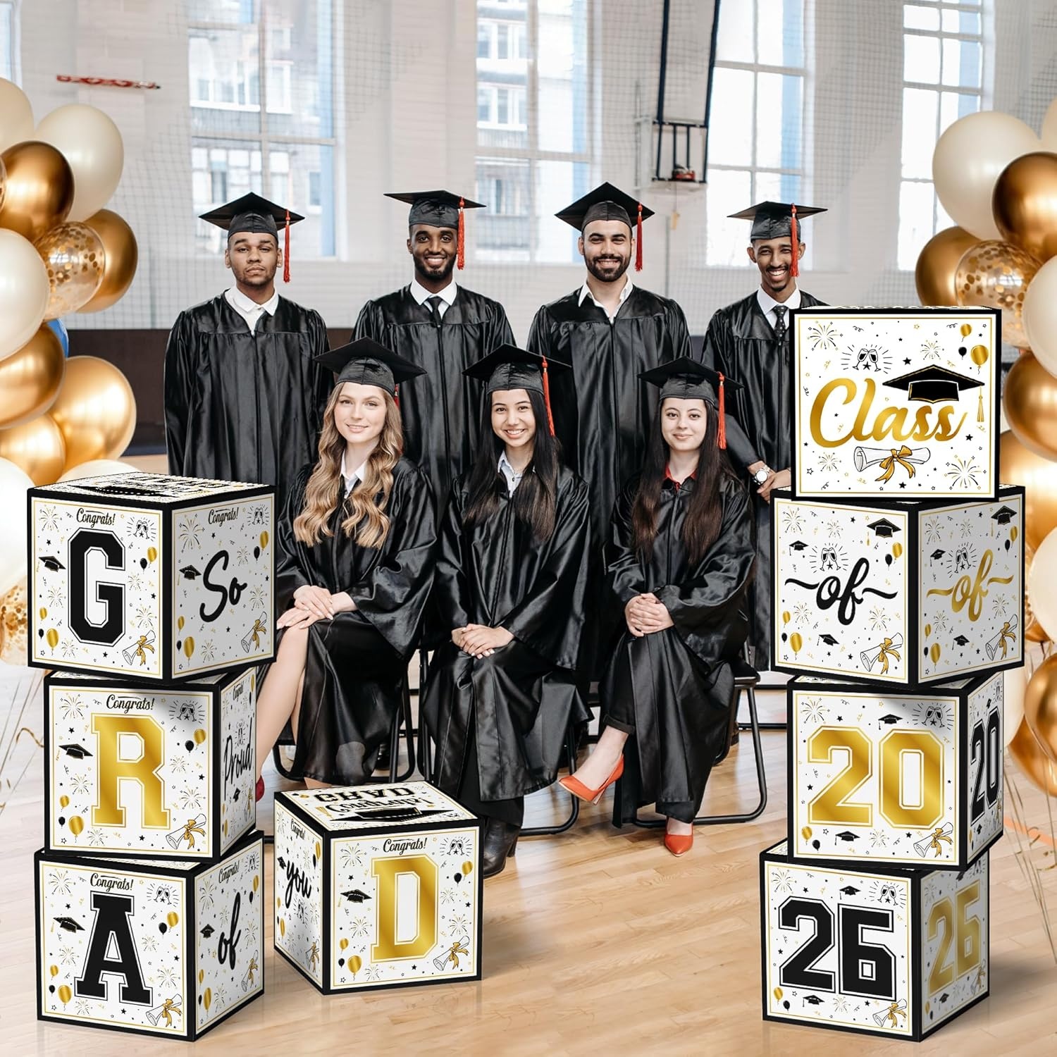 image:imageOHOME 8 Pack Graduation Decorations 2026 Graduation Party Decorations 2026 Balloon Boxes for Class of 2026 Party Favors Supplies Yard Signs Banner Backdrop Decor RedBlack