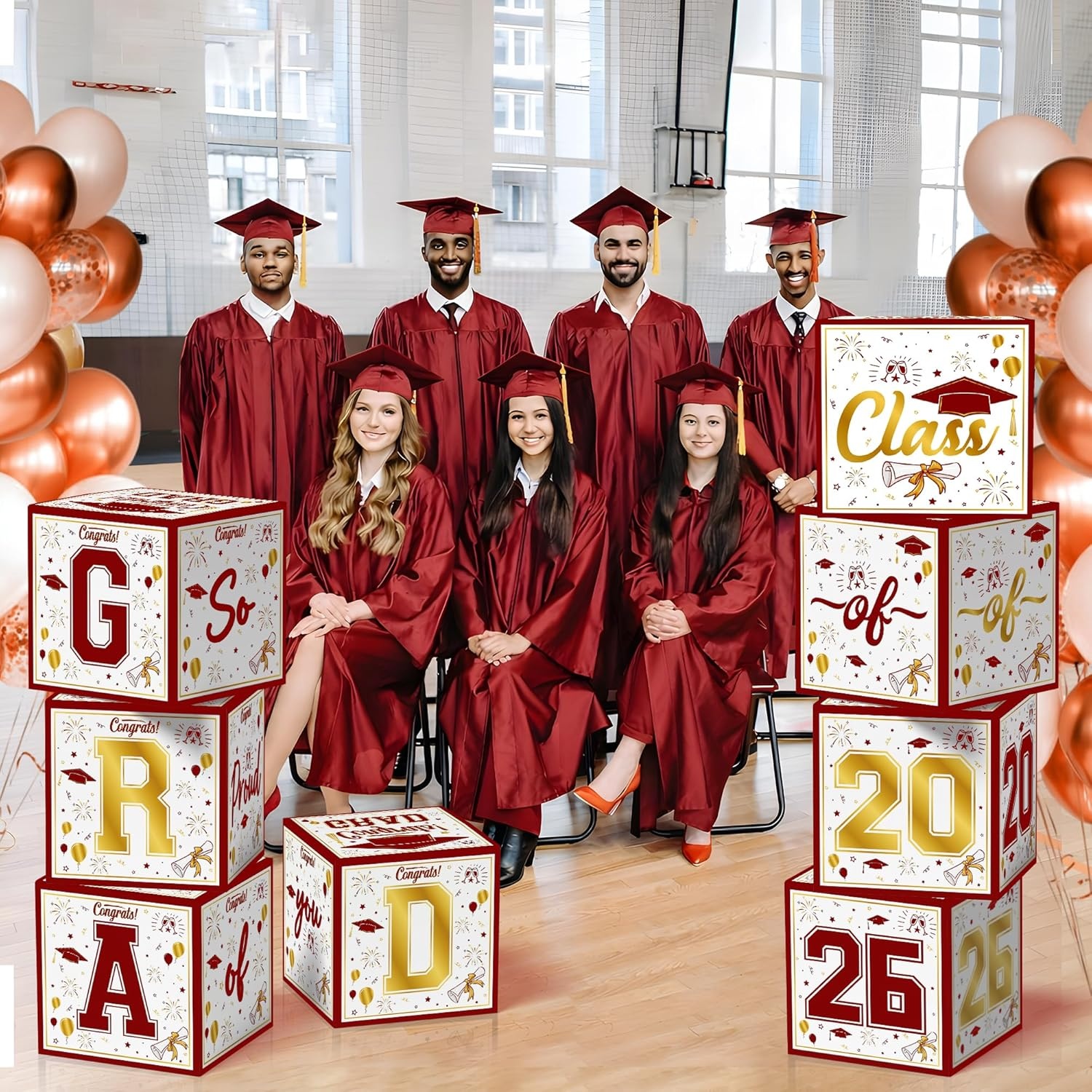 image:imageOHOME 8 Pack Graduation Decorations 2026 Graduation Party Decorations 2026 Balloon Boxes for Class of 2026 Party Favors Supplies Yard Signs Banner Backdrop Decor RedRed