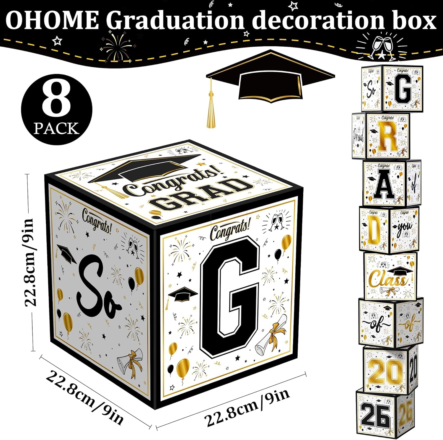 image:imageOHOME 8 Pack Graduation Decorations 2026 Graduation Party Decorations 2026 Balloon Boxes for Class of 2026 Party Favors Supplies Yard Signs Banner Backdrop Decor RedBlack