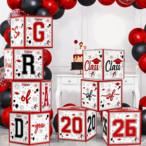 OHOME 8 Pack Graduation Decorations 2026 – Graduation Party Decorations 2026 – Balloon Boxes for Class of 2026 Party Favors Supplies – Yard Signs Banner Backdrop Decor (Red)(Red)