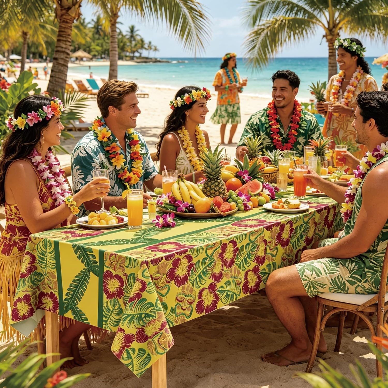 image:imageOHOME Luau Party Decorations Plastic Tablecloth for Summer Party Decorations Hawaiian Theme Decor for Tropical Beach Pool Birthday Backdrop Favors Supplies 2 PackTropical Yellow