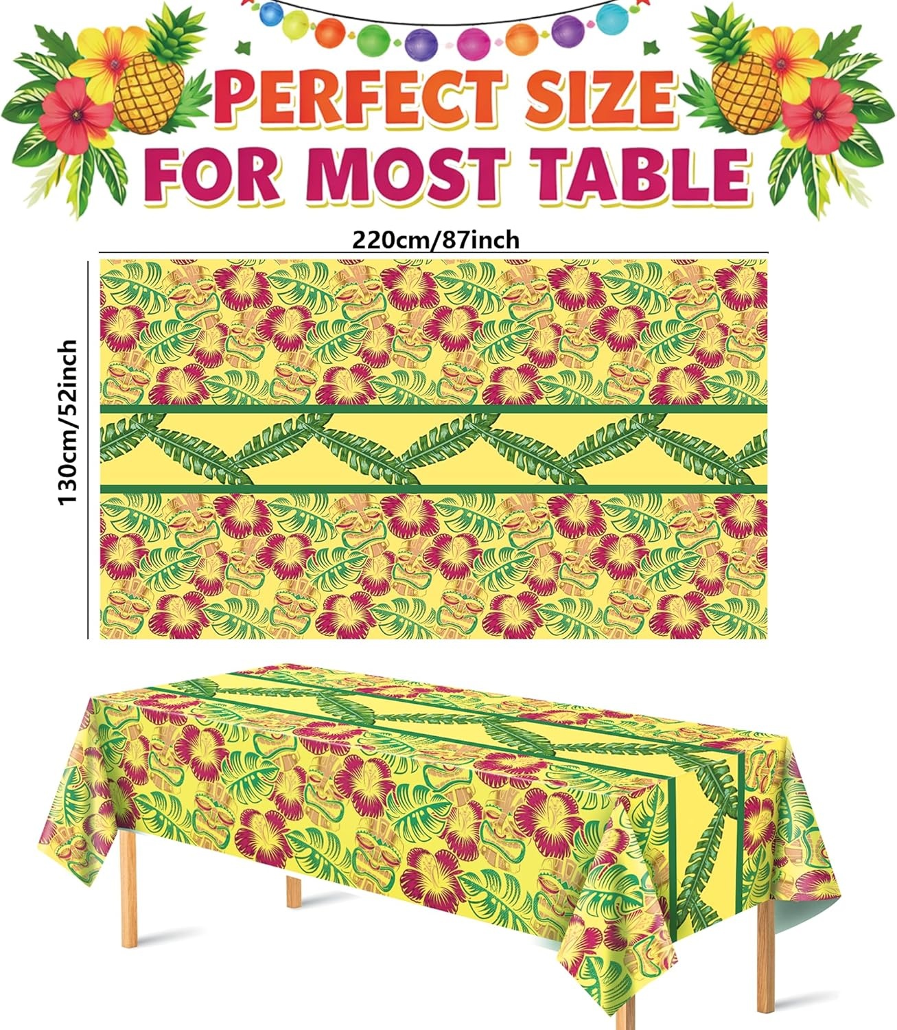 image:imageOHOME Luau Party Decorations Plastic Tablecloth for Summer Party Decorations Hawaiian Theme Decor for Tropical Beach Pool Birthday Backdrop Favors Supplies 2 PackTropical Yellow