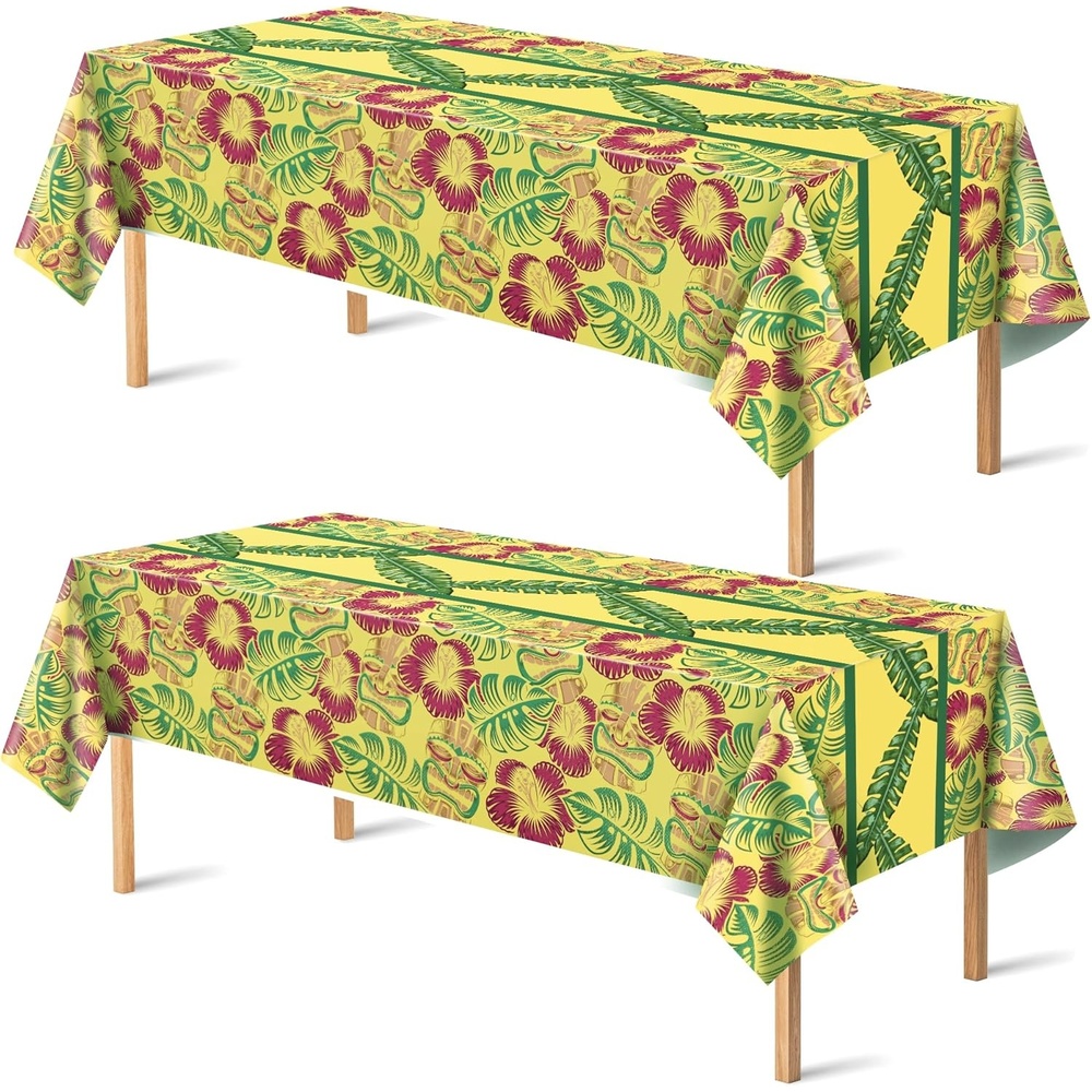 image:imageOHOME Luau Party Decorations Plastic Tablecloth for Summer Party Decorations Hawaiian Theme Decor for Tropical Beach Pool Birthday Backdrop Favors Supplies 2 PackTropical Yellow